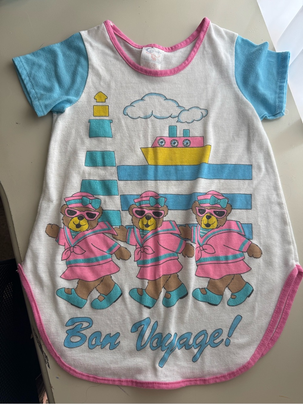 Vintage Girls' Bon Voyage Bear Tunic - Pink & Aqua